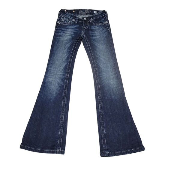 Miss Me Denim - Miss Me Girls Blue Denim Jeans Bootcut Leg Embellished Pockets Rhinestone Size 8